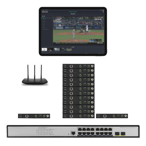 Example of a 1x13 1080p POE HDMI Over LAN Splitter w/Real Time iPad Video Preview