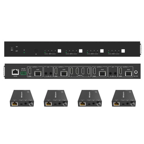 Sports Bar 4K 60 Hz 4x4 HDMI Matrix Switch with HDBaseT Cat6 Extenders
