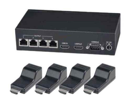 1X4 HDMI Splitter over One CAT5 Cable To ~100'