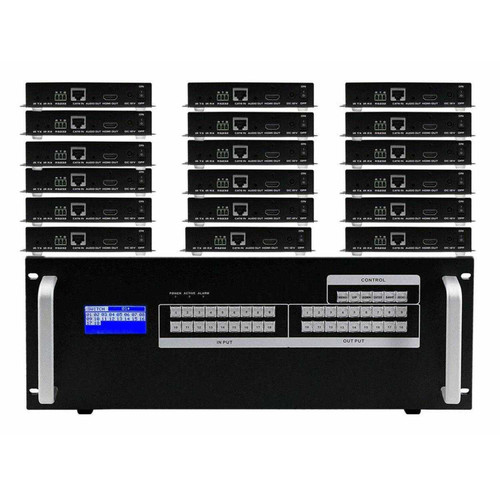 WolfPack 4K 30 Hz 4x18 HDMI Matrix HDBaseT Switcher w/18-HDBaseT Receivers & Apps