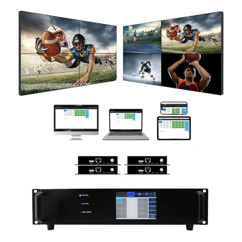 4K 60 Hz 4x4 HDMI Matrix Switcher with Video Wall Function over CAT6 to 220 Feet