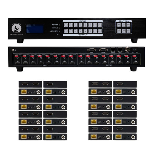 WolfPack 4K 60 Hz 8x8 HDMI Matrix Switch with HDR, Separate EDID & Audio, HDCP 2.3 & Apps over CAT6 Extenders