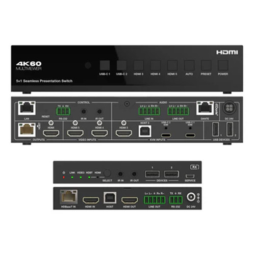 DVDO USBC-HDMI-PS-51 4K 5x1 Seamless Presentation Switcher / Extender with USB-C & HDMI Inputs & Dante