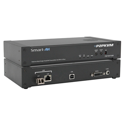 Smart-AVI P2P-KVT300 IPGard Point to Point Single-Head DVI CAT5 & Fiber Transmitter with USB 2.0, Audio and RS232