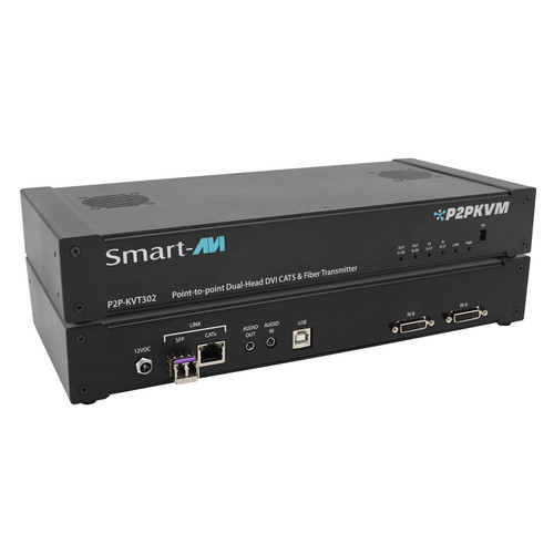 Smart-AVI P2P-KVT302 IPGard Point to Point Dual-Head DVI CAT5 & Fiber Transmitter with USB 2.0, Audio and RS233