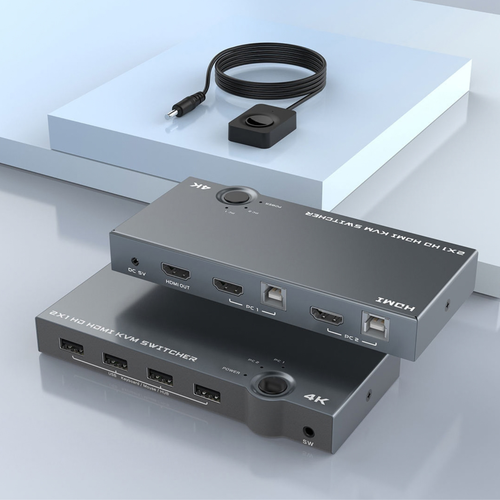 WolfPack 2-Port HDMI KVM Switch 4K60 HDMI + 4 USB Peripheral Ports