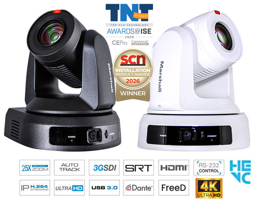 Marshall CV625-TW 25x 4K Auto-Tracking PTZ Camera - White — manufacturer family image shows black and white models; this SKU is white