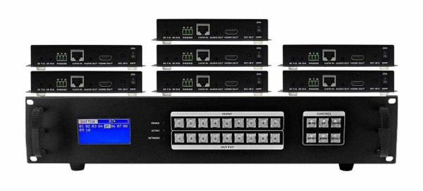 Seamless 2x7 HDMI Matrix Switcher over CAT6 w/7-HDBaseT Receivers & 100ms Switching