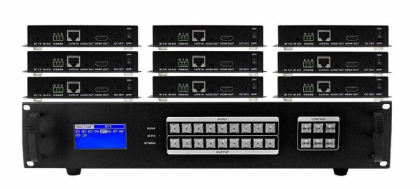 Seamless 3x9 HDMI Matrix Switcher over CAT6 w/9-HDBaseT Receivers & 100ms Switching