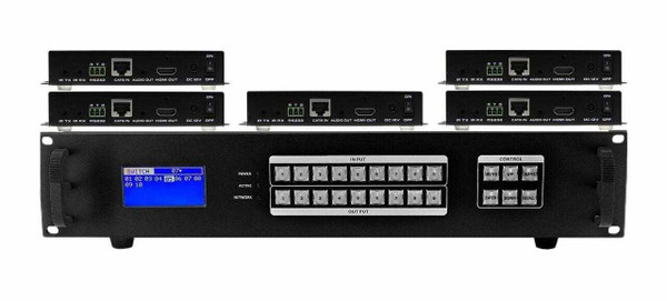 Seamless 7x5 HDMI Matrix Switcher over CAT6 w/5-HDBaseT Receivers & 100ms Switching