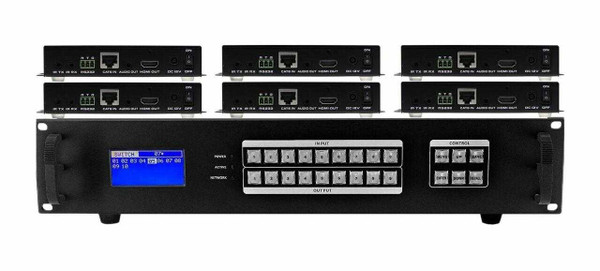 Seamless 7x6 HDMI Matrix Switcher over CAT6 w/6-HDBaseT Receivers & 100ms Switching