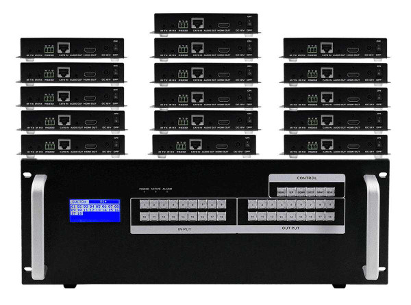 4K 14x16 HDMI Matrix HDBaseT Switcher w/16-HDBaseT Receivers & Apps