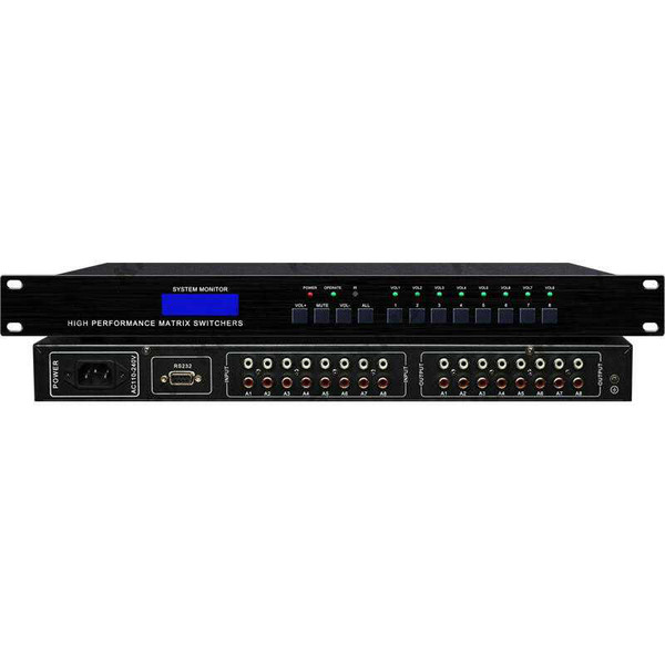 WolfPack 8x8 Audio Matrix Switch with Volume and Fader Controls