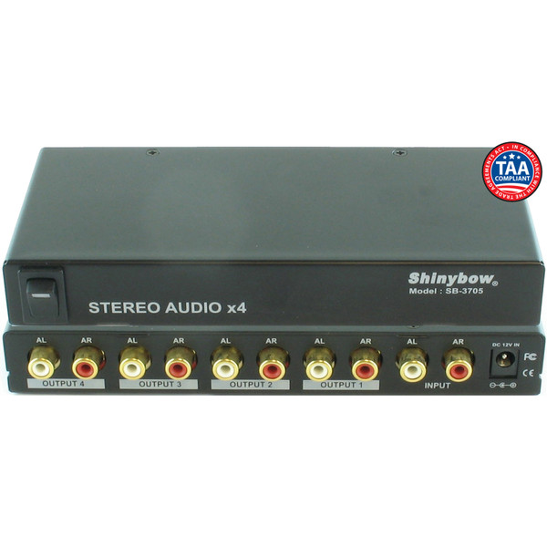 Shinybow SB-3705 1x4 Stereo Audio (AR/AL) Distribution Amplifier