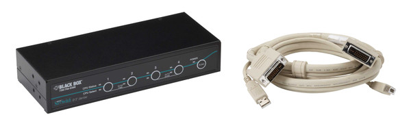 Black Box KV9614A-K 4-Port Desktop KVM Switch DVI-D with Emulated USB KM W/Cables