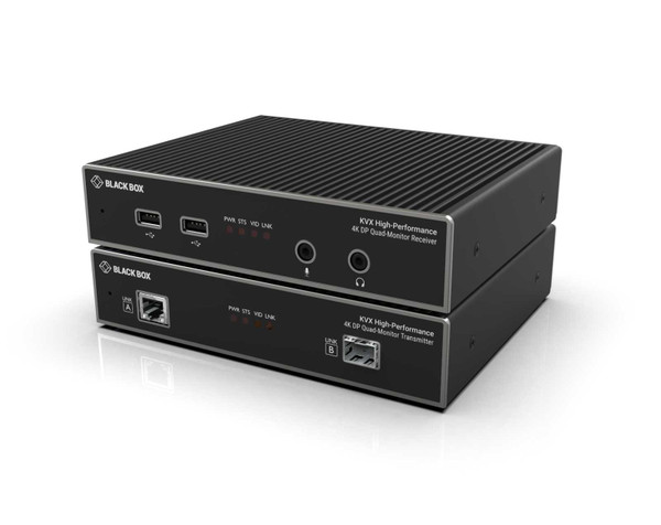 Black Box KVXHP-400 MST KVM EXT CATx/Fiber QH, 4K DP USB 2.0 Hub Serial AUD Local VID