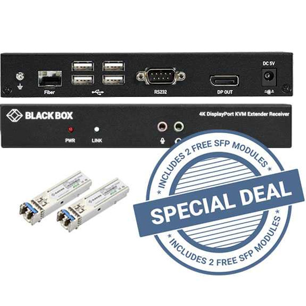 Black Box KVXLCDPF-100-SFPBUN3 KVM EXT FBR 4K SH DP USB 2.0 HB 2-SFP LC SM 1310nm 20km (LFP442)