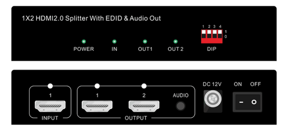 4K 60 Hz 1x2 HDMI Splitter With EDID, Auto-Scaling & Separate Audio