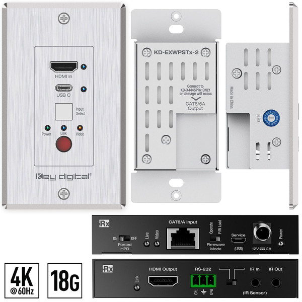 Key Digital KD-XWPS HDMI USB-C over 50m CAT6 Wall Plate Extender Set