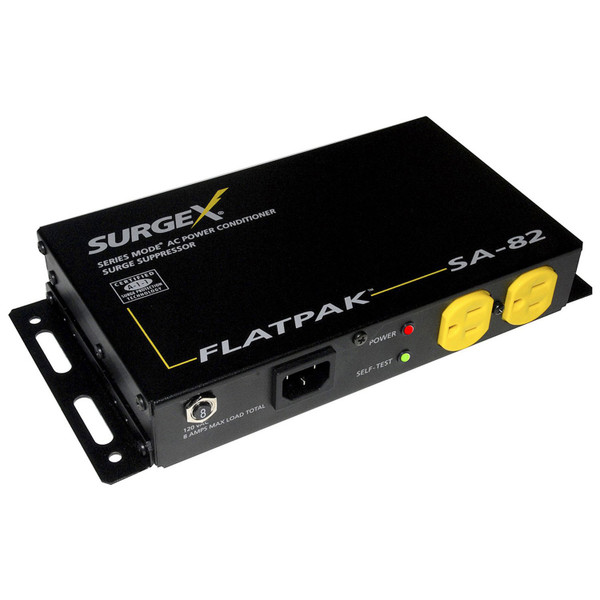 SurgeX SA-82 FlatPak Surge Eliminator, 8A / 120V, 2 Outlets, Brackets Included