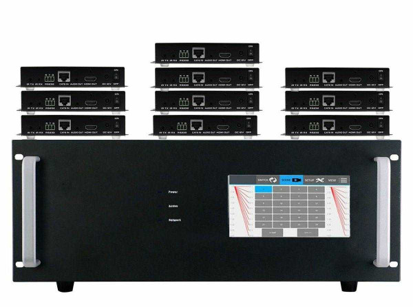 4K 1x10 HDMI HDBaseT Splitter w/10-HDBaseT Receivers & Out Control to <i>330'</i>