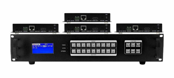4K 1x4 HDBaseT Splitter w/4-HDBaseT Receivers & Output Control to <i>220'</i>