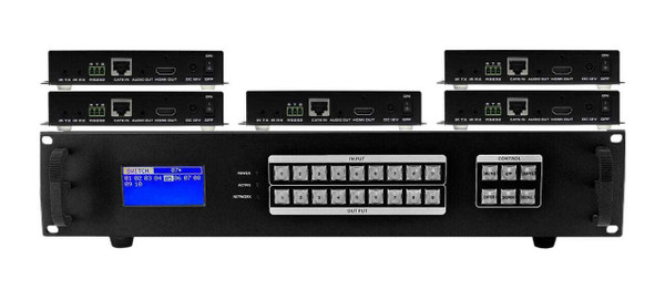 4K 1x5 HDBaseT Splitter w/5-HDBaseT Receivers & Output Control to <i>220'</i>