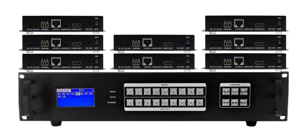 4K 1x8 HDBaseT Splitter w/8-HDBaseT Receivers & Output Control to <i>220'</i>