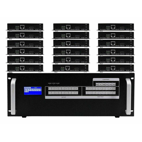 WolfPack 4K 30 Hz 9x18 HDMI Matrix HDBaseT Switcher w/18-HDBaseT Receivers & Apps