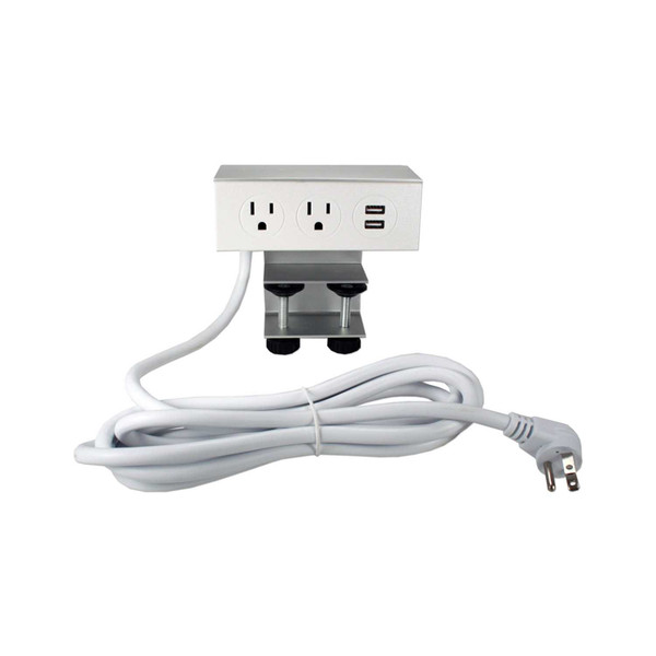WolfPack  Adjustable Deskmount Dual-Power Outlets with Dual-USB 3.5Amp Charger & 10ft Power Cord