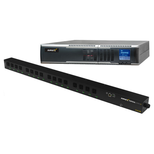 SurgeX SX-UPS2000VS16 Online Double Conversion 2000VA UPS Standalone with Vertical Series+ 12A 16-Outlet Smart PDU Bundle Promo