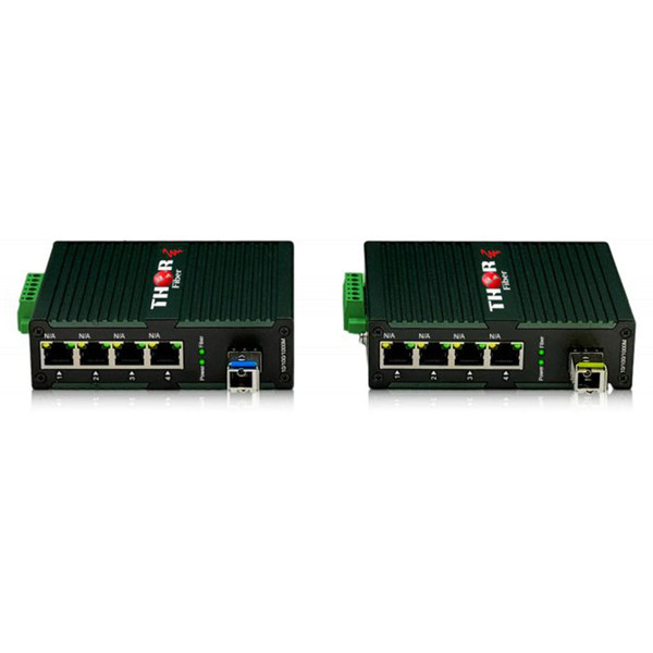 Thor Broadcast F-GET-4ET-A/B 4-Port 10/100/1000 Mbps Gigabit Ethernet Transceiver over Single Fiber
