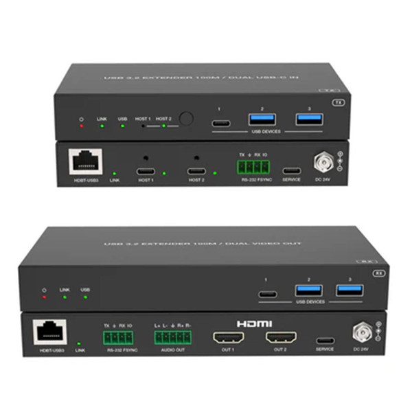 DVDO Xtend-2USBC-2HDMI-100 2-Host USB-C & USB 3.2 Gen 1 100m Extender over HDBaseT with 2 HDMI Outputs