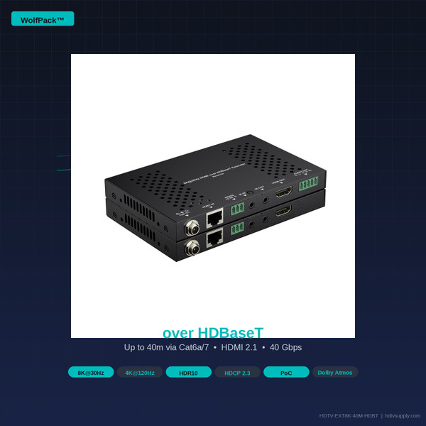 WolfPack 8K 4K120 HDMI Extender over HDBaseT 40m Cat6a — HDTV-EXT8K-40M-HDBT transmitter and receiver kit