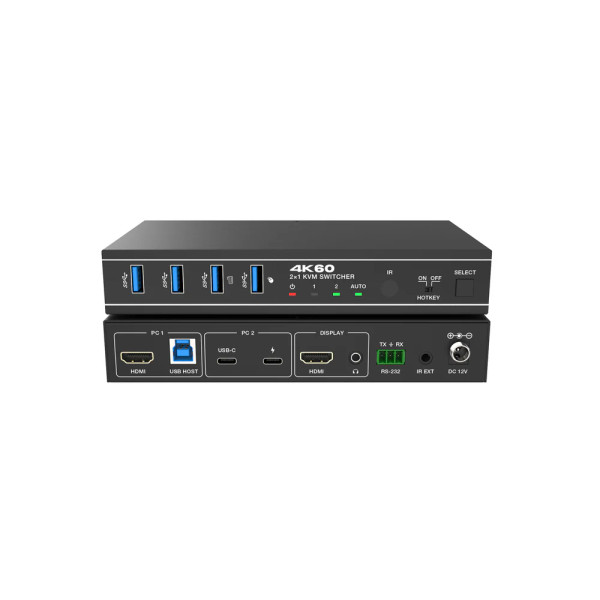 DVDO 4K60 USB-C & HDMI Presentation Switcher with KVM – 2x1 HDMI 2.0, HDR, RS232 Control, 100W USB-C Charging