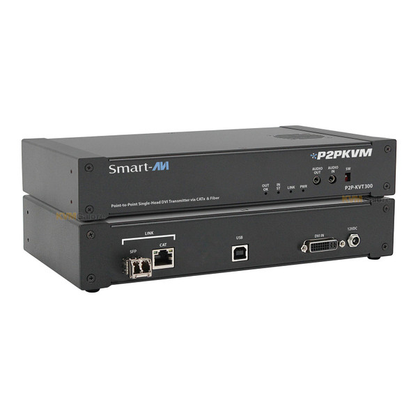Smart-AVI P2P-KVG300 IPGard Point to Point Single Head DVI CAT5& Fiber Extender Group with USB 2.0, Audio and RS232