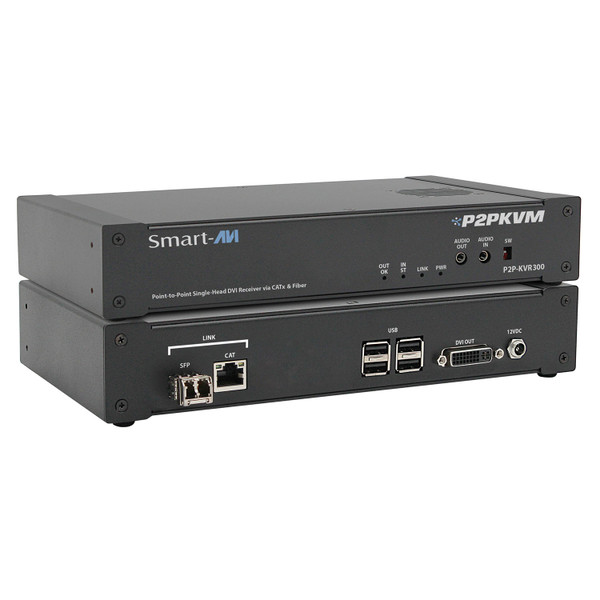 Smart-AVI P2P-KVR300 IPGard Point to Point Single-Head DVI CAT5 & Fiber Receiver with USB 2.0, Audio and RS232