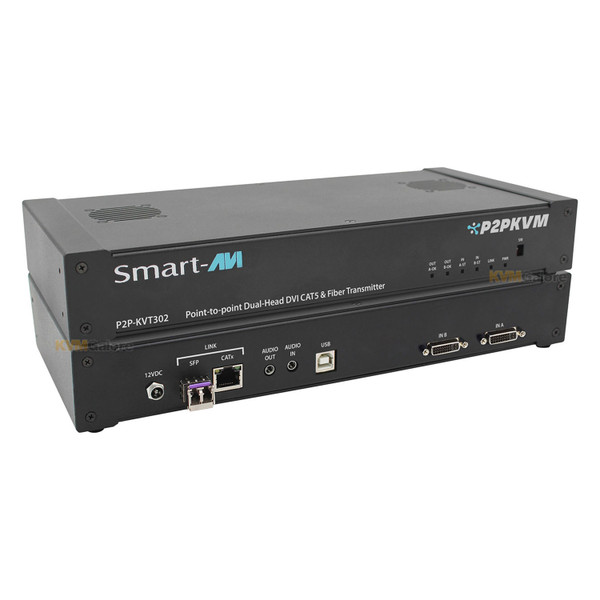 Smart-AVI P2P-KVG302 IPGard Point to Point Dual Head DVI CAT5& Fiber Extender Group with USB 2.0, Audio and RS232