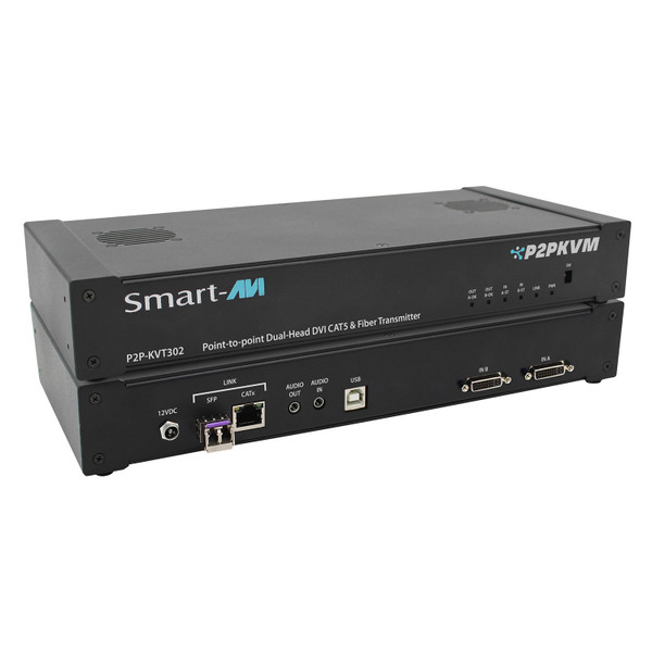 Smart-AVI P2P-KVT302 IPGard Point to Point Dual-Head DVI CAT5 & Fiber Transmitter with USB 2.0, Audio and RS233