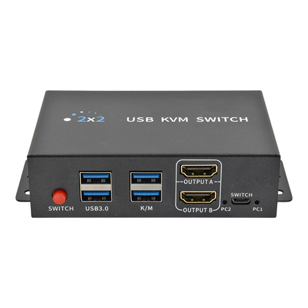 WolfPack 4K 60 Hz 2-Port Dual Monitor HDMI KVM Switch for 2 Computers w/USB 3.0 & Hotkey Control