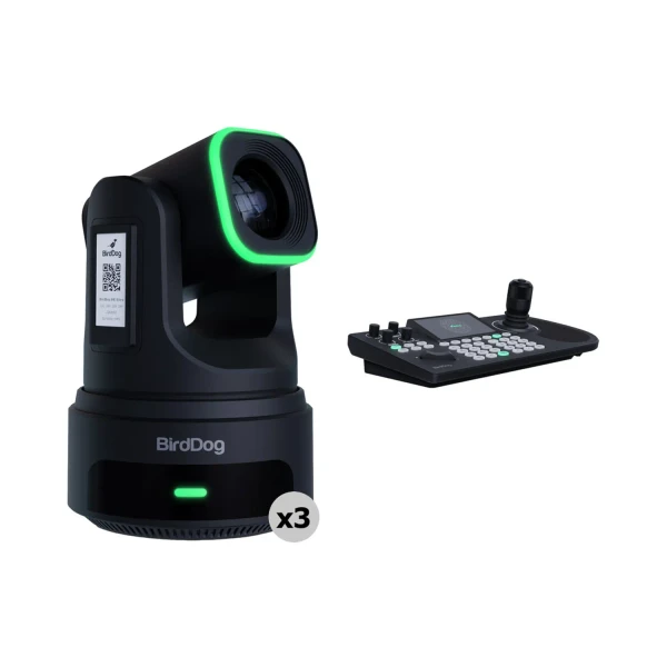 BirdDog BDX4EUCOMBO-B X4E Ultra PTZ Camera Kit with KBD Controller, 3 Cameras, Black
