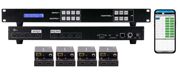 4K 30 Hz 4x4 HDMI Matrix Switch with Apps, WEB GUI & 4-Separate 4K HDMI Baluns - SOLD OUT