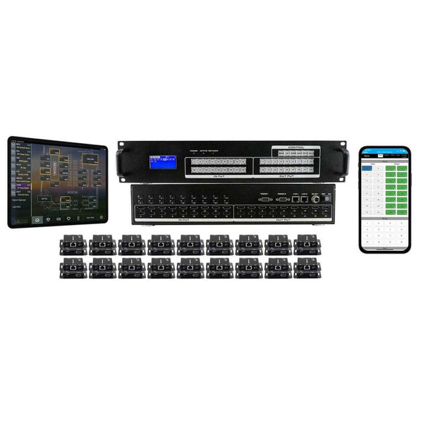 4K Sports Bar 18x18 HDMI Matrix Switcher over CAT6 Extenders w/iPad DirecTV Control