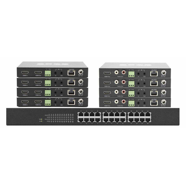 PoE 4x4 AV Over IP Matrix Switch w/W10 Control