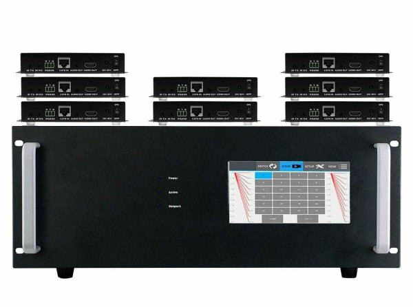WolfPack 4K 30 Hz 4x8 HDMI Matrix Switcher w/Touch Screen & HDMI over CAT6 Extenders