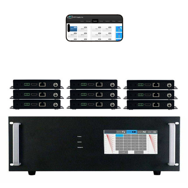 WolfPack 4K 9x9 HDMI Matrix Switcher w/Touch Screen & HDMI over CAT6 Extenders in 18x18 Chassis