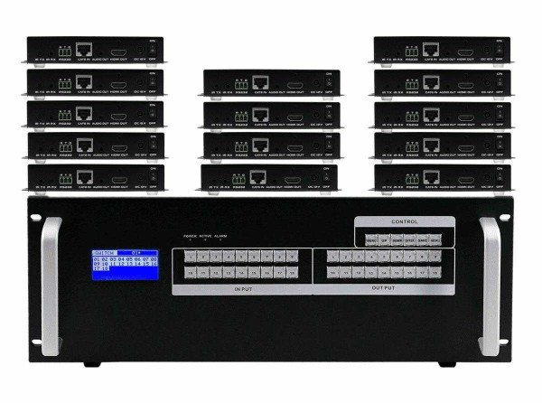 4K 10x14 HDMI Matrix HDBaseT Switcher w/14-HDBaseT Receivers & Apps