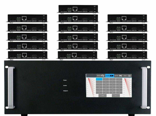 4K 10x16 HDMI Matrix Switcher w/Touch Screen & HDMI over CAT6 Extenders