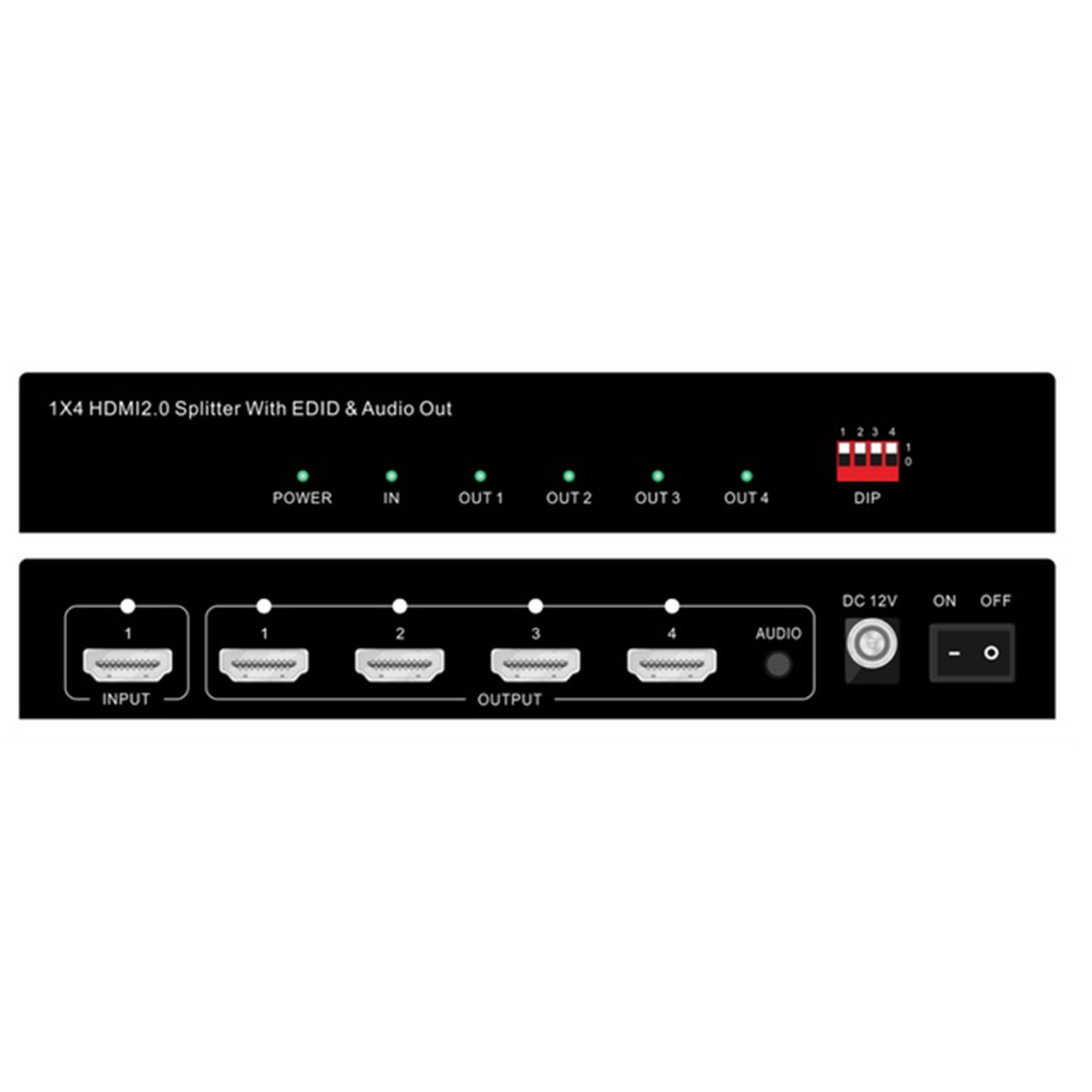 4K 60 Hz 1x4 HDMI Splitter With EDID Scaling &amp; Audio 