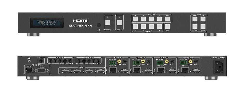 4K 60 4x4 HDMI Matrix with CAT6 Outs - HDBaseT & POC, WolfPack